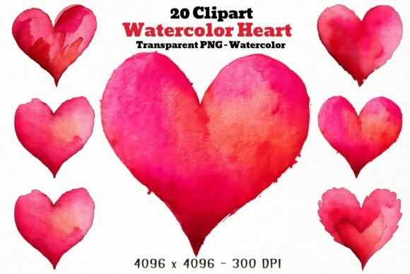 20 Watercolor Heart PNG Clipart: Romantic Design Magic for Every Creative Project