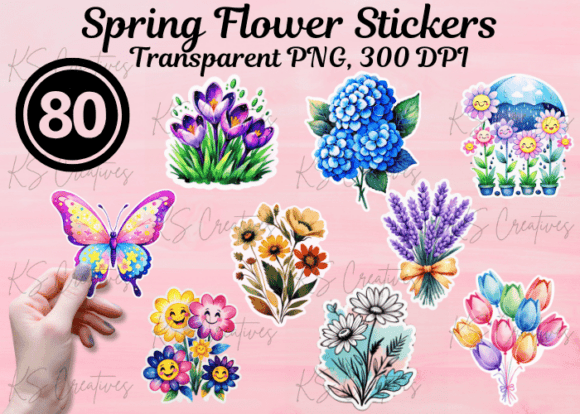 80 Cute Spring Flower Stickers – A Versatile Design Resource for Creative Projects