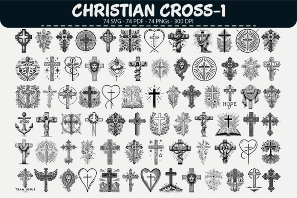 Christian Cross Vector – 74 Designs: A Versatile Toolkit for Faith-Based Projects