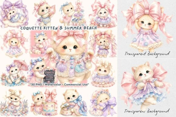 Coquette Summer Beach Kitten Watercolor: A Dreamy Design Resource for Creative Projects