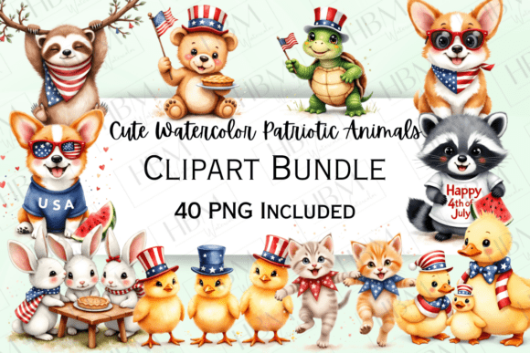 Cute 4th of July Animals Clipart
