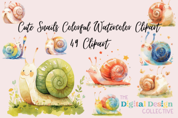 Cute Snails Colorful Watercolor Clipart