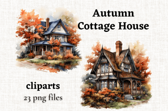 Fall Cottage House PNG Bundle