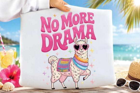 No More Drama Llama: Cute, Funny Llama PNG for Positive Vibes & Trendy Designs