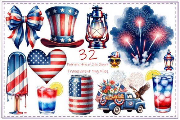 Patriotic 4th of July Clipart Bundle – Retro Americana Designs for Creative Projects