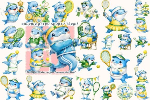 Retro Dolphin Tennis Watercolor: A Creative Asset for Modern Design Workflows