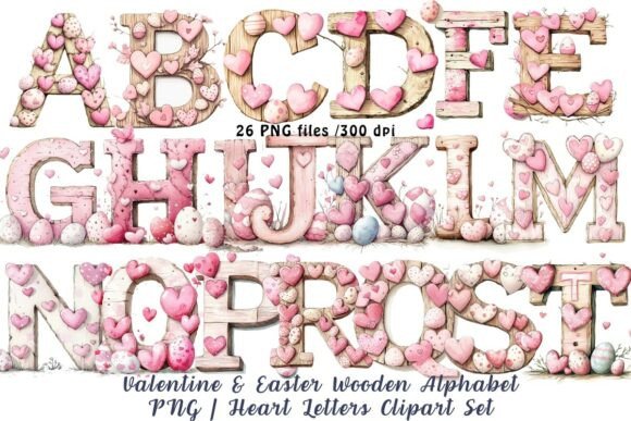 Valentine Easter Wooden Alphabet PNG for Creative Projects