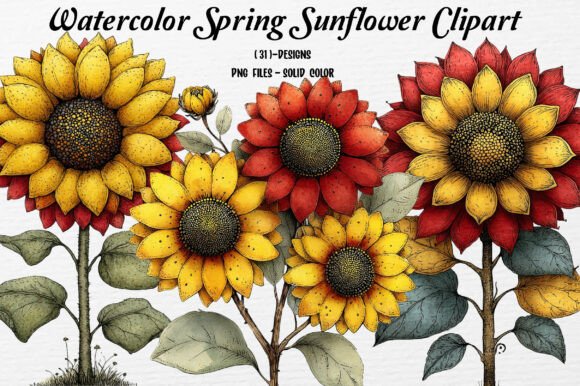 Watercolor Spring Sunflower Clipart: A Versatile Design Resource for Creative Projects