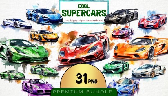 Watercolor Supercars Clipart Bundle PNG: A Creative Boost for Design Projects