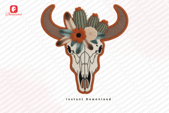 Western Desert Cow Chenille Skull PNG