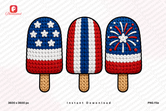 Yarn Crochet USA Flag Popsicle PNG – A Festive Digital Design for Patriotic Crafts